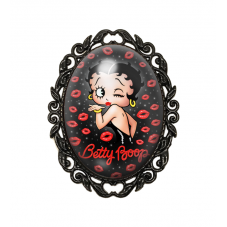 Broche Noire avec Cabochon en Verre Betty Boop - Cadeau Anniversaire, Noël, Fête des Mères