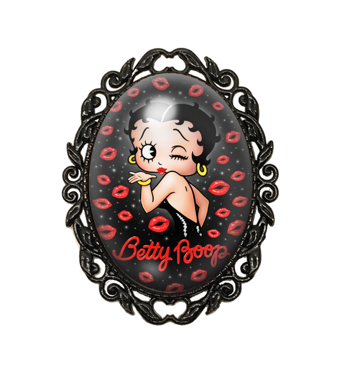 Broche Noire avec Cabochon en Verre Betty Boop
