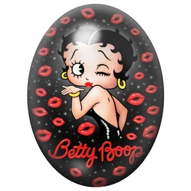 Cabochon en Verre Illustré Betty Boop Envoyant un Baiser 13x18, 18x25 ou 30x40mm
