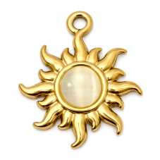 Breloque Soleil en Acier Inoxydable Doré Cabochon Oeil de Chat 28x25mm pour la Création de Bijoux Fantaisie - DIY