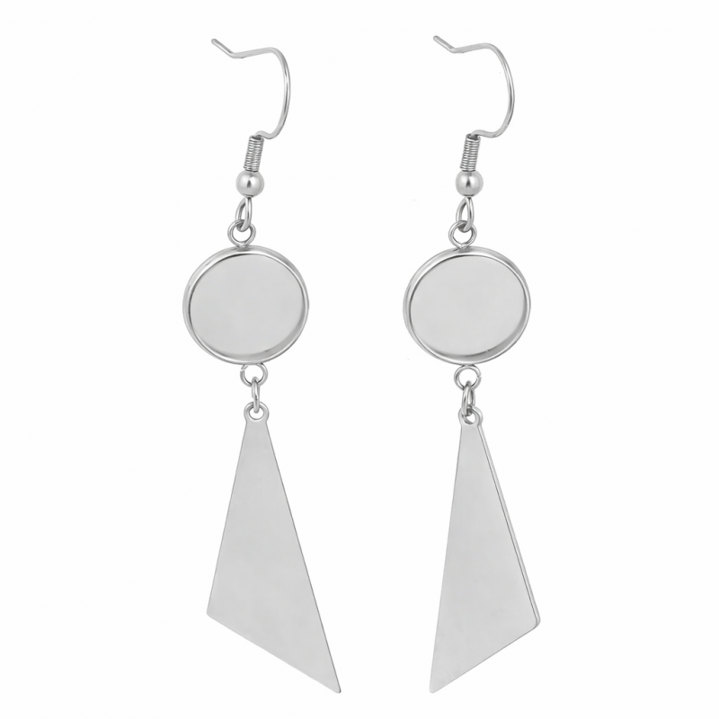 1 Paire de Support Boucle d'Oreille en Acier Inoxydable Argenté pour Cabochon 12mm