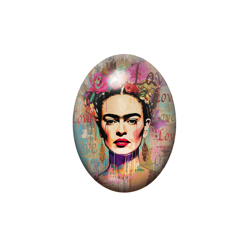 Cabochon en Verre Illustré Frida Khalo 13x18, 18x25 ou 30x40mm