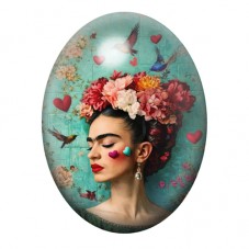 Cabochon en Verre Illustré Frida Kahlo aux Cœurs Rouges 13x18, 18x25 ou 30x40mm pour la création de bijoux fantaisie - DIY