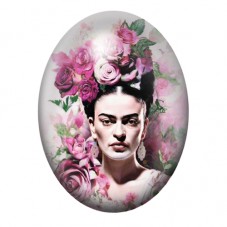 Cabochon en Verre Illustré Frida Kahlo en Noir et Blanc aux Roses Violettes 13x18, 18x25 ou 30x40mm pour la création de bijoux f