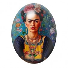 Cabochon en Verre Illustré Frida Kahlo en Robe Bleue Brodée 13x18, 18x25 ou 30x40mm pour la création de bijoux fantaisie - DIY