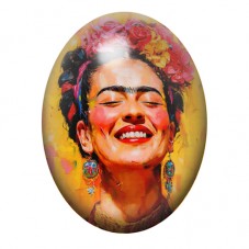 Cabochon en Verre Illustré Frida Kahlo Souriant sur Fond Jaune 13x18, 18x25 ou 30x40mm pour la création de bijoux fantaisie - DI