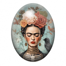 Cabochon en Verre Illustré Frida Khalo 13x18, 18x25 ou 30x40mm pour la création de bijoux fantaisie - DIY