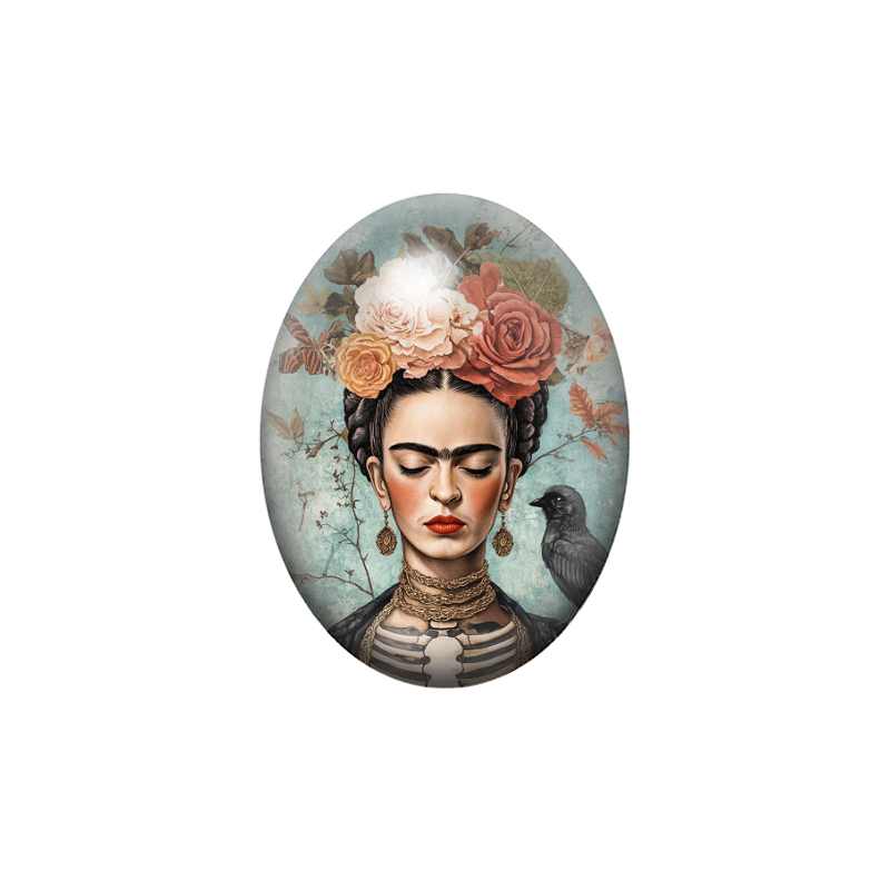 Cabochon en Verre Illustré Frida Khalo 13x18, 18x25 ou 30x40mm
