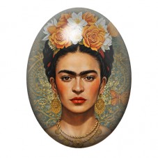 Cabochon en Verre Illustré Frida Kahlo aux Roses Dorées 13x18, 18x25 ou 30x40mm pour la création de bijoux fantaisie - DIY