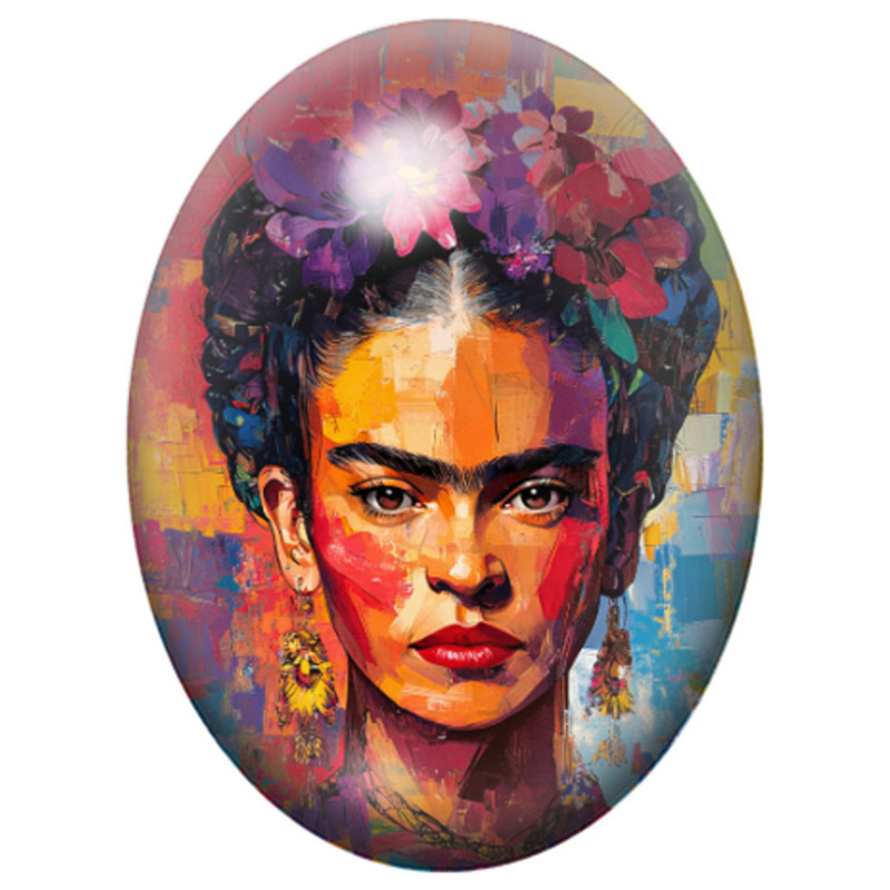 Cabochon en Verre Illustré Frida Kahlo au Portrait Abstrait Multicolore 13x18, 18x25 ou 30x40mm