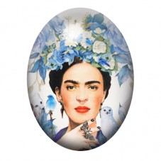 Cabochon en Verre Illustré Frida Kahlo aux Fleurs Bleues 13x18, 18x25 ou 30x40mm pour la création de bijoux fantaisie - DIY
