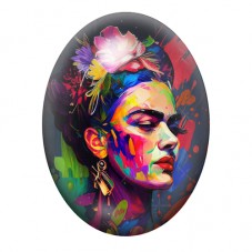 Cabochon en Verre Illustré Frida Kahlo au Portrait Néon Multicolore 13x18, 18x25 ou 30x40mm pour la création de bijoux fantaisie
