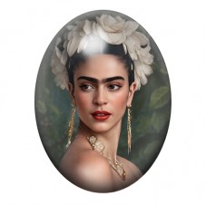 Cabochon en Verre Illustré Frida Kahlo Élégante aux Fleurs Blanches 13x18, 18x25 ou 30x40mm pour la création de bijoux fantaisie