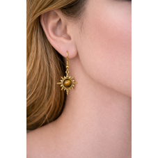 Breloque Soleil Pierre Naturelle Oeil de Tigre en Acier Inoxydable Doré 22x18mm