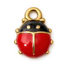 Breloque Coccinelle en Émail Acier Inoxydable Doré 12x9mm pour la Création de Bijoux Fantaisie - DIY