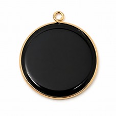 Breloque Ronde Pierre Naturelle Obsidienne Métal Doré 30mm pour la Création de Bijoux Fantaisie - DIY