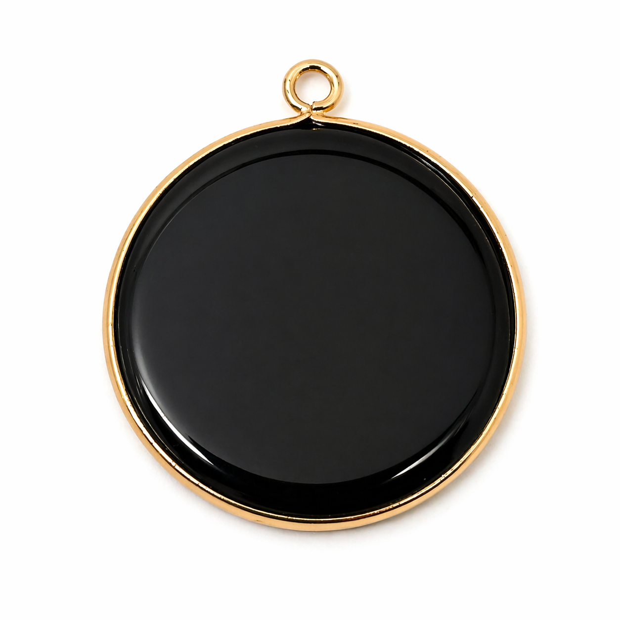 Breloque Ronde en Pierre Naturelle Obsidienne Métal Doré 30mm