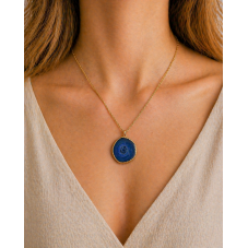 Breloque Stylisée Pierre Naturelle Agate Bleue Métal Doré 20-27mm