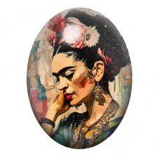 Cabochon en Verre Illustré Frida Kahlo Pensive aux Papillons 13x18, 18x25 ou 30x40mm pour la création de bijoux fantaisie - DIY