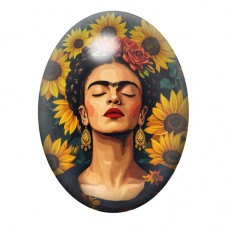 Cabochon en Verre Illustré Frida Kahlo aux Tournesols 13x18, 18x25 ou 30x40mm pour la création de bijoux fantaisie - DIY