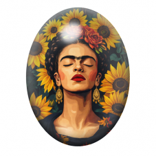 Cabochon en Verre Illustré Frida Khalo 13x18, 18x25 ou 30x40mm pour la création de bijoux fantaisie - DIY