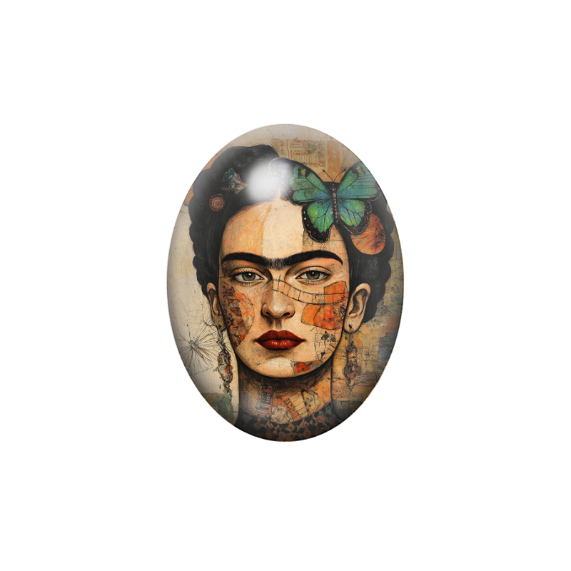 Cabochon en Verre Illustré Frida Khalo 13x18, 18x25 ou 30x40mm