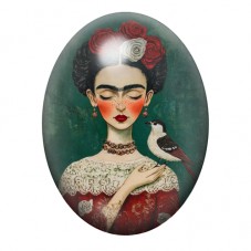 Cabochon en Verre Illustré Frida Kahlo à l’Oiseau Blanc 13x18, 18x25 ou 30x40mm pour la création de bijoux fantaisie - DIY