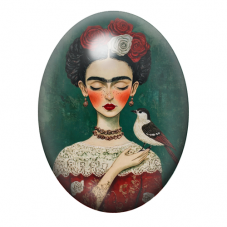 Cabochon en Verre Illustré Frida Khalo 13x18, 18x25 ou 30x40mm pour la création de bijoux fantaisie - DIY