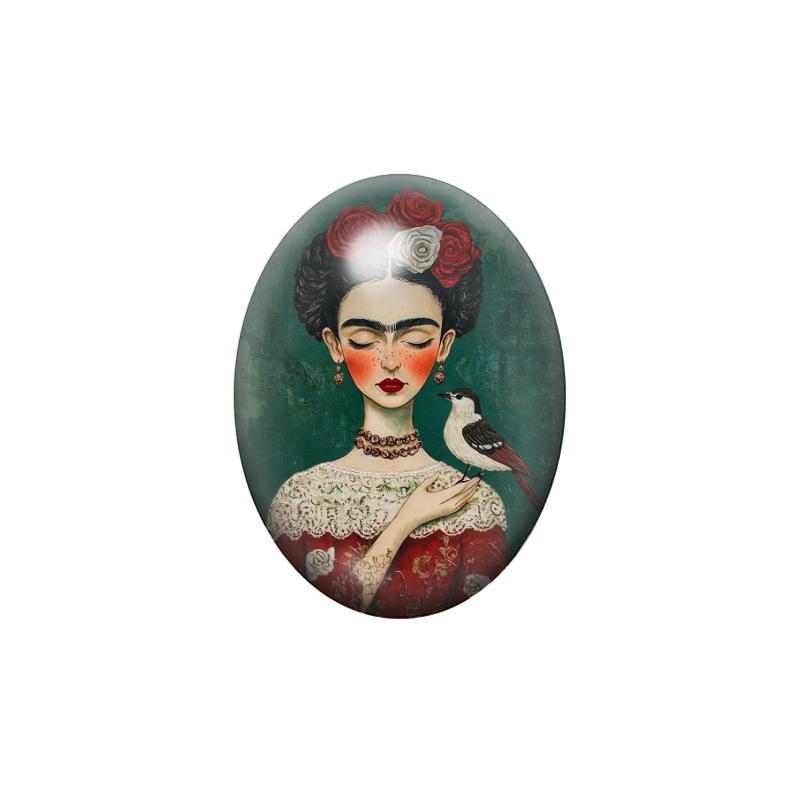 Cabochon en Verre Illustré Frida Khalo 13x18, 18x25 ou 30x40mm