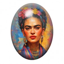 Cabochon en Verre Illustré Frida Kahlo au Portrait Coloré 13x18, 18x25 ou 30x40mm pour la création de bijoux fantaisie - DIY