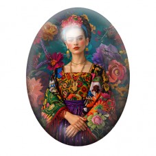 Cabochon en Verre Illustré Frida Kahlo en Robe Brodée Fleurie 13x18, 18x25 ou 30x40mm pour la création de bijoux fantaisie - DIY