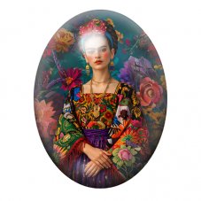 Cabochon en Verre Illustré Frida Khalo 13x18, 18x25 ou 30x40mm pour la création de bijoux fantaisie - DIY