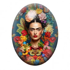 Cabochon en Verre Illustré Frida Kahlo au Jardin de Fleurs 13x18, 18x25 ou 30x40mm pour la création de bijoux fantaisie - DIY