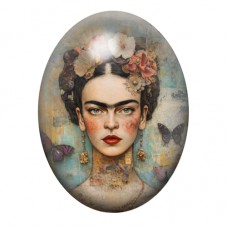 Cabochon en Verre Illustré Frida Kahlo aux Fleurs et Papillons Noirs 13x18, 18x25 ou 30x40mm pour la création de bijoux fantaisi