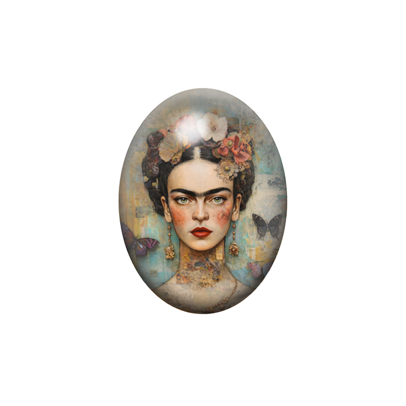 Cabochon en Verre Illustré Frida Khalo 13x18, 18x25 ou 30x40mm