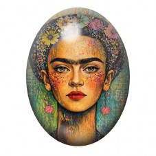 Cabochon en Verre Illustré Frida Kahlo en Mosaïque Fleurie 13x18, 18x25 ou 30x40mm pour la création de bijoux fantaisie - DIY