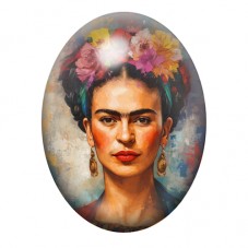 Cabochon en Verre Illustré Frida Kahlo aux Fleurs d’Automne 13x18, 18x25 ou 30x40mm pour la création de bijoux fantaisie - DIY