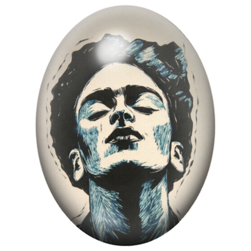 Cabochon en Verre Illustré Frida Kahlo le Visage Levé 13x18, 18x25 ou 30x40mm