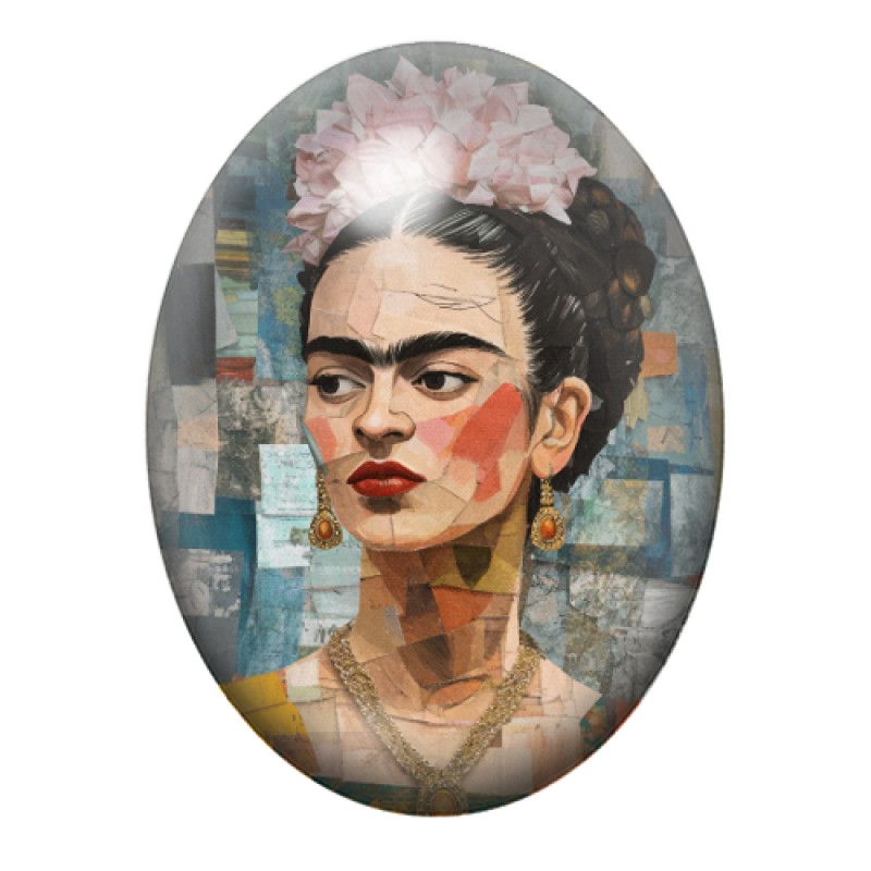 Cabochon en Verre Illustré Frida Kahlo au Portrait Cubiste 13x18, 18x25 ou 30x40mm