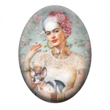 Cabochon en Verre Illustré Frida Kahlo au Chat Sphynx 13x18, 18x25 ou 30x40mm pour la création de bijoux fantaisie - DIY