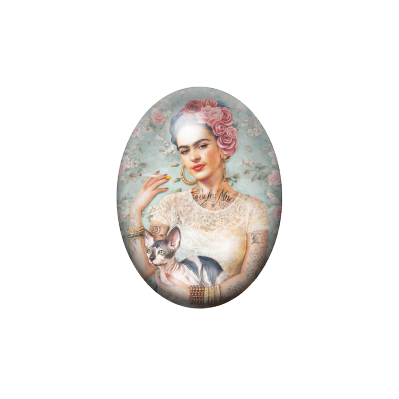 Cabochon en Verre Illustré Frida Khalo 13x18, 18x25 ou 30x40mm