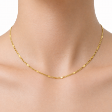 Collier Chaîne Fine à Mailles Gourmette avec Pastilles 1.5mm en Acier Inoxydable Doré - 45cm Long