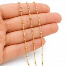 9 Mètres de Chaine à Mailles avec Perles en Acier Inoxydable Doré 1,5mm