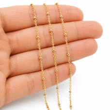 9 Mètres de Chaine à Mailles avec Perles en Acier Inoxydable Doré 1,5mm