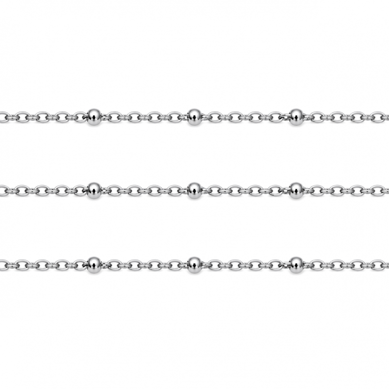 9 Mètres de Chaine à Mailles avec Perles en Acier Inoxydable Argenté 1,5mm