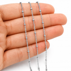 9 Mètres de Chaine à Mailles avec Perles en Acier Inoxydable Argenté 1,5mm