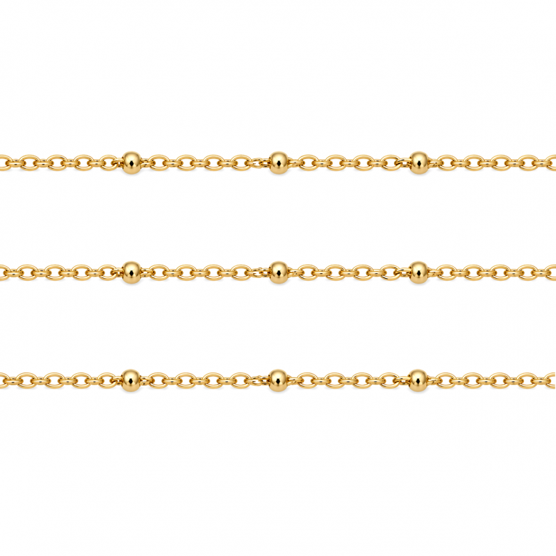 9 Mètres de Chaine à Mailles avec Perles en Acier Inoxydable Doré 1,5mm