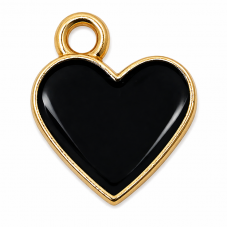 2 Breloques Coeur en Émail Noir Métal Doré 13x12mm pour la Création de Bijoux Fantaisie - DIY