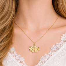 Breloque Ginkgo en Acier Inoxydable Doré 30x22mm