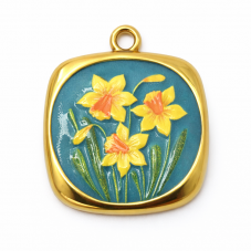 Breloque Jonquilles en Émail Acier Inoxydable Doré 23x19mm pour la Création de Bijoux Fantaisie - DIY